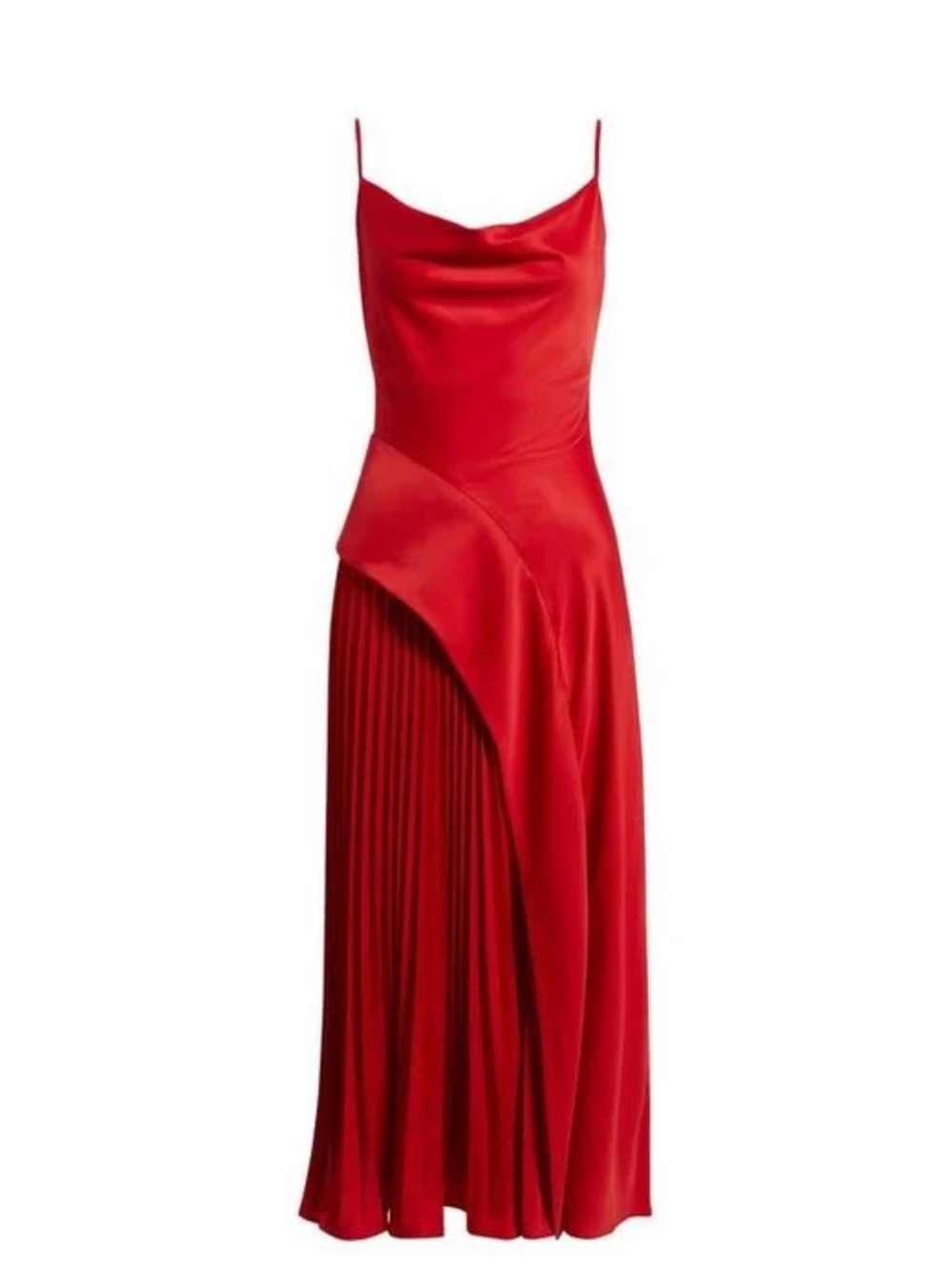 Lulu's Red Satin Cowl Neck Pleated Maxi Dress